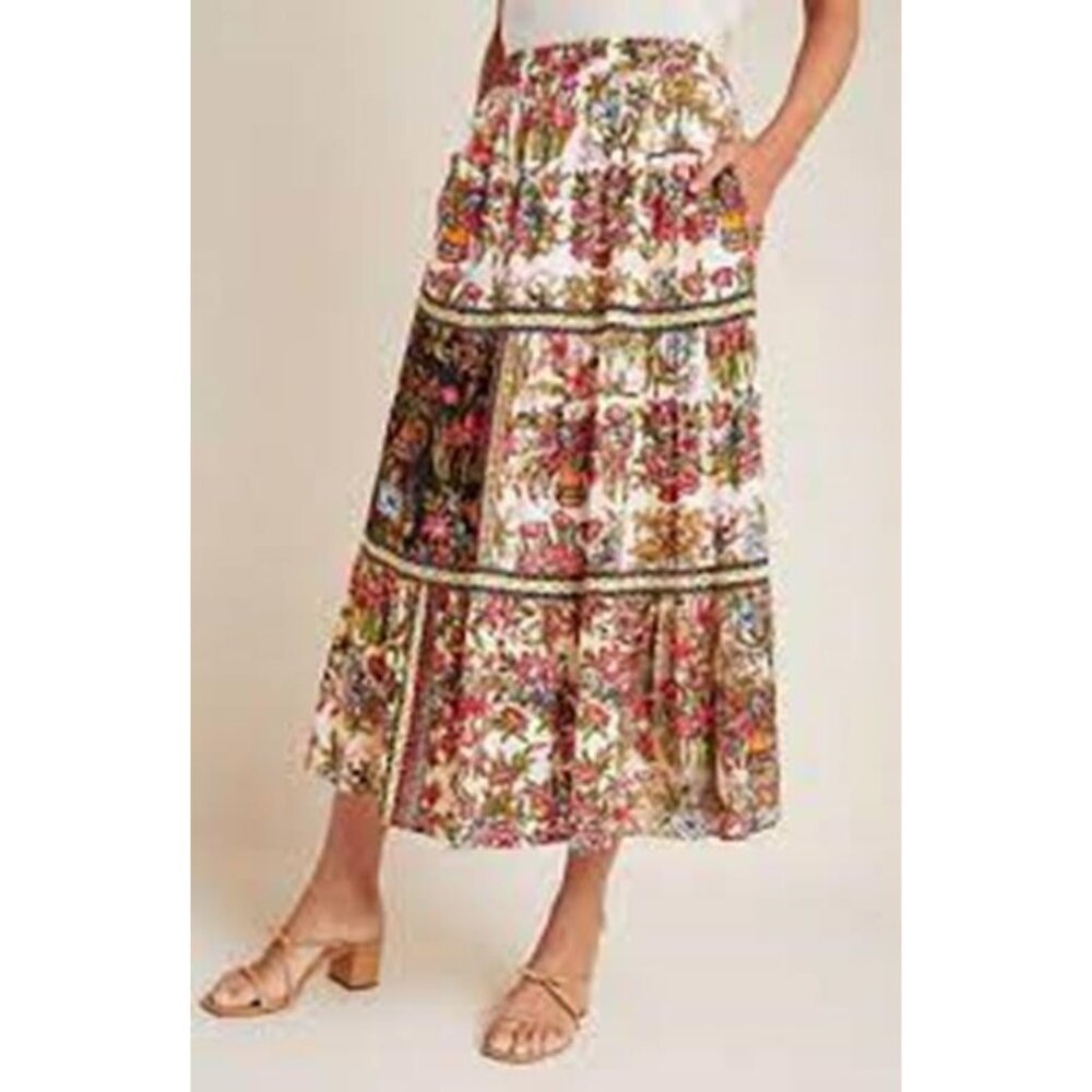 NWT Antrhopologie VINEET BAHL Wildflower Tiered Skirt, Size S Small